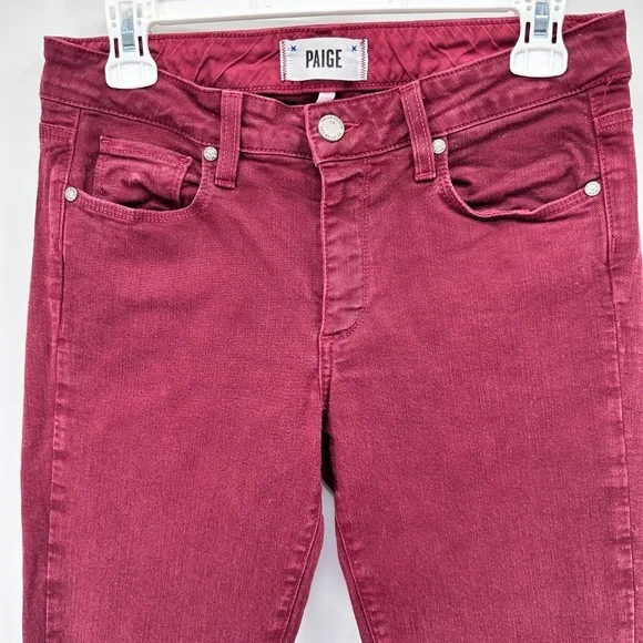 PAIGE Dark Burgundy CIGARETTE SKINNY JEANS Denim Preppy WOMENS 27 - Picture 2 of 7